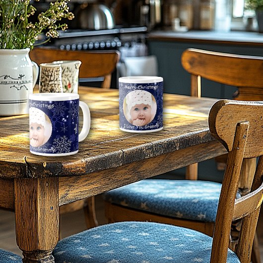 青かわいらし、メリークリスマス、雪片、写真 ジャンボコーヒーマグカップ