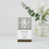 青かブラウンのストライプなはさみ 予約カード (スタンド正面)