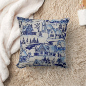 青か白いヴィンテージの冬の古い休日の村 クッション (ブランケット)