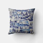 青か白いヴィンテージの冬の古い休日の村 クッション (裏面)