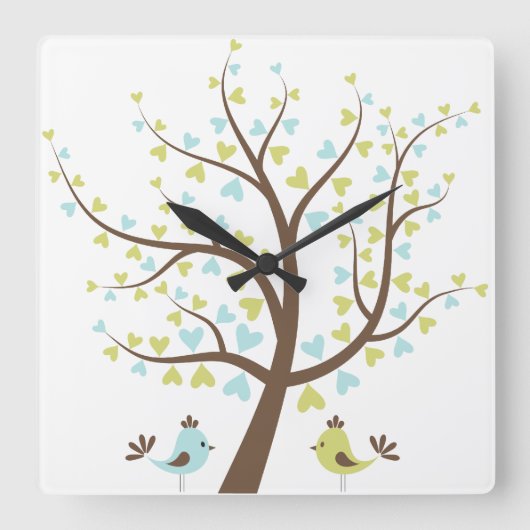 青か緑愛木の男の子の子供部屋 スクエア壁時計 (正面)