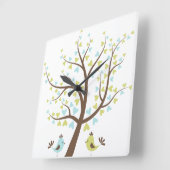 青か緑愛木の男の子の子供部屋 スクエア壁時計 (傾斜)