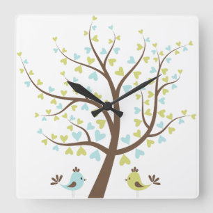 青か緑愛木の男の子の子供部屋 スクエア壁時計