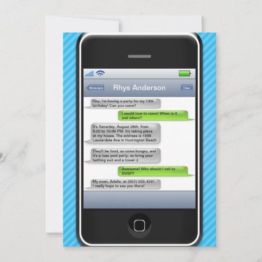 青か黒く頭が切れるな電話iParty誕生会 招待状 (正面)