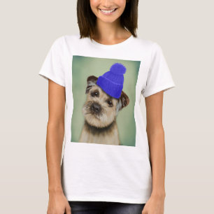 青が付いているボーダーテリアは帽子についてへまをします Tシャツ