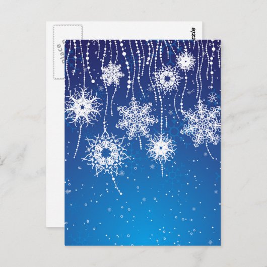青きらめくい上のダングリングスノーフレーク ポストカード (正面/裏面)