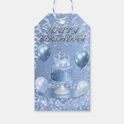 青きらめくお誕生日ケーキ ギフトタグ (正面)