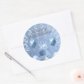 青きらめくお誕生日ケーキ ラウンドシール (封筒)