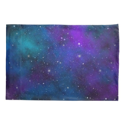 青きらめくと紫の星の宇宙背景 枕カバー (裏面)