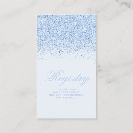 青きらめくグリッターの結婚レジストリカード エンクロージャーカード (正面)