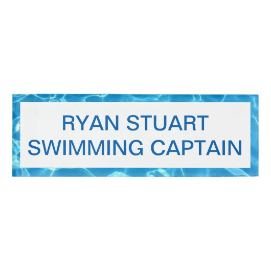 青きらめくスイミングプールブルーウォーター編集可能 名札 (正面)
