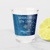 青きらめく新年グリッター星フローラパーティー ショットグラス (正面)