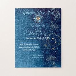 青きらめく新年グリッター星フローラパーティー ジグソーパズル