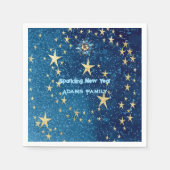 青きらめく新年グリッター星フローラパーティー スタンダードカクテルナプキン (正面)
