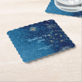 青きらめく新年グリッター星フローラパーティー ペーパーコースター (アングル)