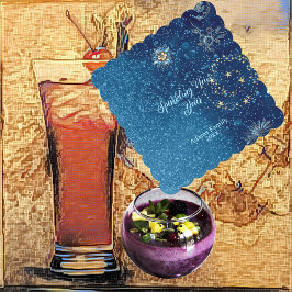 青きらめく新年グリッター星フローラパーティー ペーパーコースター