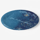 青きらめく新年グリッター星フローラパーティー ペーパープレート (アングル)