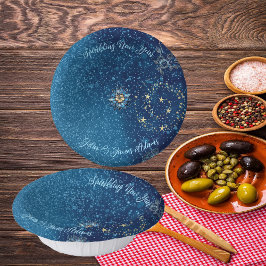 青きらめく新年グリッター星フローラパーティー ペーパーボウル