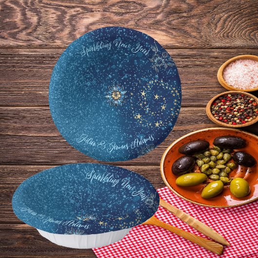 青きらめく新年グリッター星フローラパーティー ペーパーボウル