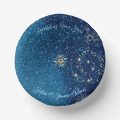 青きらめく新年グリッター星フローラパーティー ペーパーボウル (正面)