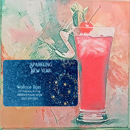 青きらめく新年グリッター星フローラパーティー ラベル