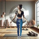 青きらめく新年グリッター星フローラパーティー レギンス