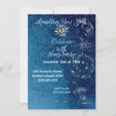 青きらめく新年グリッター星フローラパーティー 招待状 (正面)
