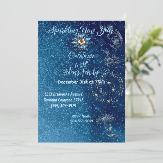 青きらめく新年グリッター星フローラパーティー 招待状 (スタンド正面)