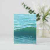 青きらめく波と緑絵画波のプリント ポストカード (スタンド正面)