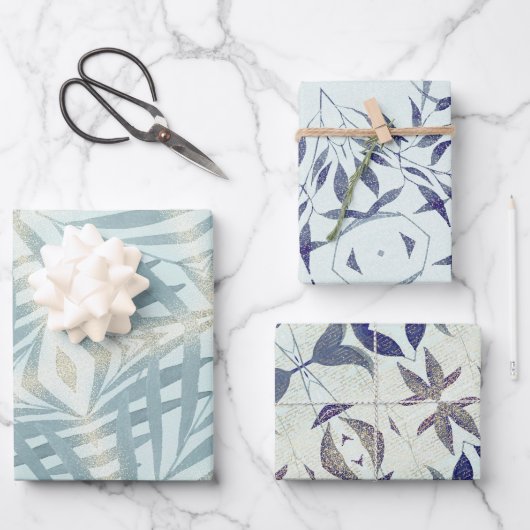 青きらめく葉模様 ラッピングペーパーシート (正面)