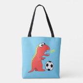 青くおもしろいな漫画の恐竜のサッカー トートバッグ (裏面)