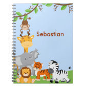 青くかわいいジャングルのベビー動物のノート ノートブック (正面)