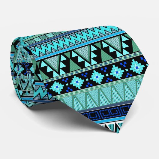 青くか真新しいアステカなパターンか緑の首のタイ ネクタイ (ロール)
