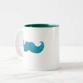 青くきらきら光るな髭(フェイクなグリッターのグラフィック) ツートーンマグカップ (正面左)