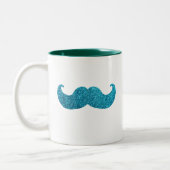 青くきらきら光るな髭(フェイクなグリッターのグラフィック) ツートーンマグカップ (左)