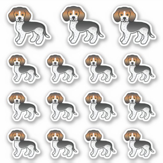 青くくちくちくちビーグルかわいい漫画の犬 シール (正面)