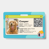 青くてカラフルな犬のIDカード（QRコードと写真付き） バッジ (裏面)