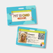 青くてカラフルな犬のIDカード（QRコードと写真付き） バッジ (正面＆裏面)