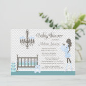 青くエレガントな子供部屋の男の赤ちゃんのシャワーの招待 招待状 (スタンド正面)