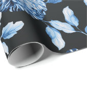 青くカスタムな色の背景大きい花のToile ラッピングペーパー (ロールコーナー)