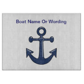 青くカスタムな言葉遣いまたは船の名前のボートのいかり カッティングボード (正面)