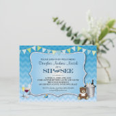 青くグラデーションなシェブロンのベビーの一口は見、 招待状 (スタンド正面)