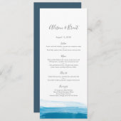 青くグラデーションな水彩画の結婚式のメニューまたはプログラム・カード メニュー (正面/裏面)