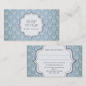 青くグランジで旧式なダマスク織の美容師のファッション 予約カード (正面/裏面)