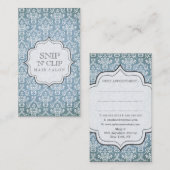 青くグランジで旧式なダマスク織の美容師のファッション 予約カード (正面/裏面)