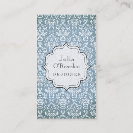 青くグランジで旧式なダマスク織デザイナー名刺 名刺 (正面)
