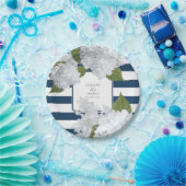 青くストライプので白いアジサイの花のリース ペーパープレート (パーティー)