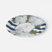 青くストライプので白いアジサイの花のリース ペーパープレート (アングル)