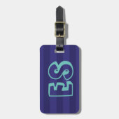 青くストライプのなイニシャルの荷物のラベル ラゲッジタグ (正面縦)