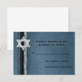 青くストライプのなバー(ユダヤ教の)バル・ミツバーRSVP 出欠カード (正面/裏面)